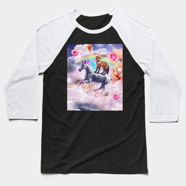 Fox Riding Unicorn Baseball T-Shirt by Random Galaxy